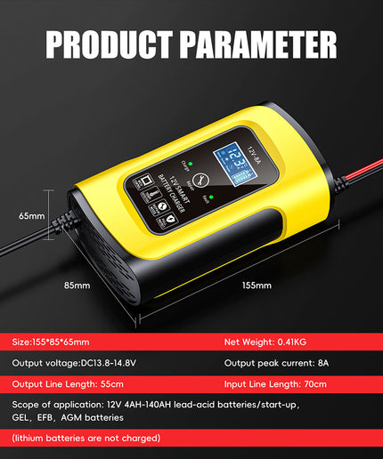 FOXSUR Car Battery Charger, 12V 8A Smart Battery Trickle Charger, Automotive Battery Maintainer, Fully Intelligent Universal Repair Type for Car Motorcycle 12V 4-140Ah Lead-acid Batteries