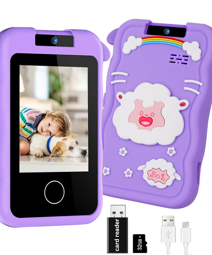 Kids Smart Phone Toys for Girls, Christmas Birthday Gift Toys for 3-12 Year Old Kids, 2.8" Touchscreen Learning Play Toy Phone with Adjustable Camera Music Player Puzzle Games, 32GB Card