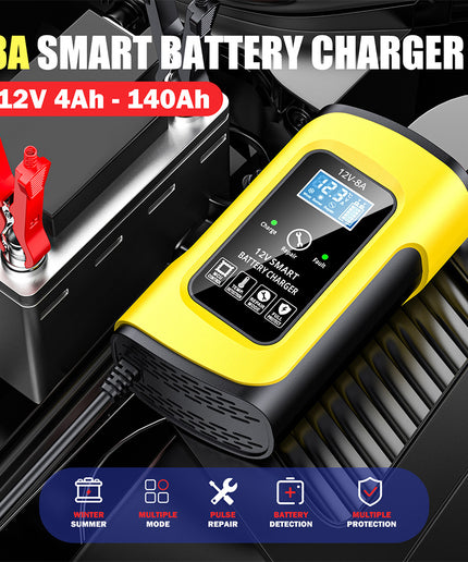 FOXSUR Car Battery Charger, 12V 8A Smart Battery Trickle Charger, Automotive Battery Maintainer, Fully Intelligent Universal Repair Type for Car Motorcycle 12V 4-140Ah Lead-acid Batteries