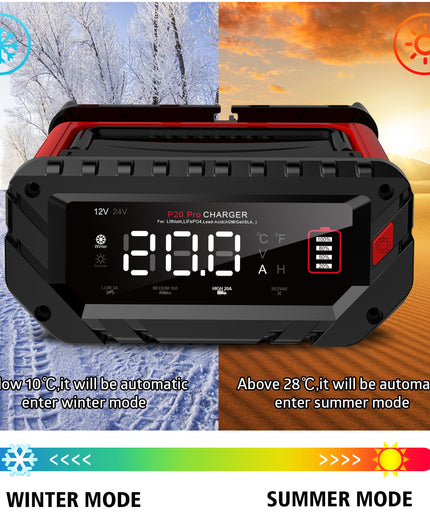 20-Amp Car Battery Charger, 12V/24V Smart Automatic Automotive Charger, Battery Maintainer, Trickle Charger for Car, Motorcycle, Boat, Lead-Acid, Lithium, LiFePo4 Battery
