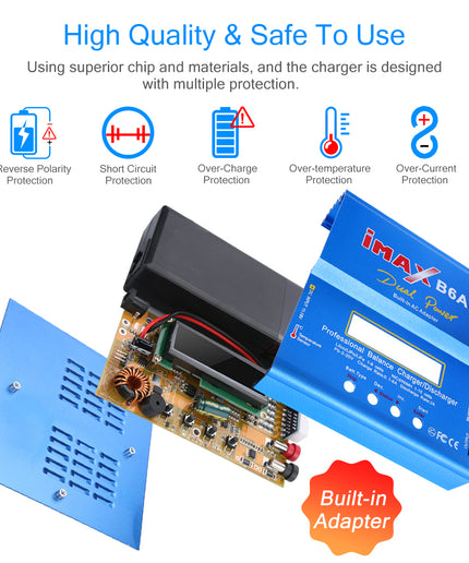 IMAX B6AC LiPo Battery Charger 1S-6S LiPo Life Li-ion Balance Fast Charger Discharger 80W 6A Smart Digital Battery Pack Charger NiCD NiMH PB Smart Battery Battery for RC Car