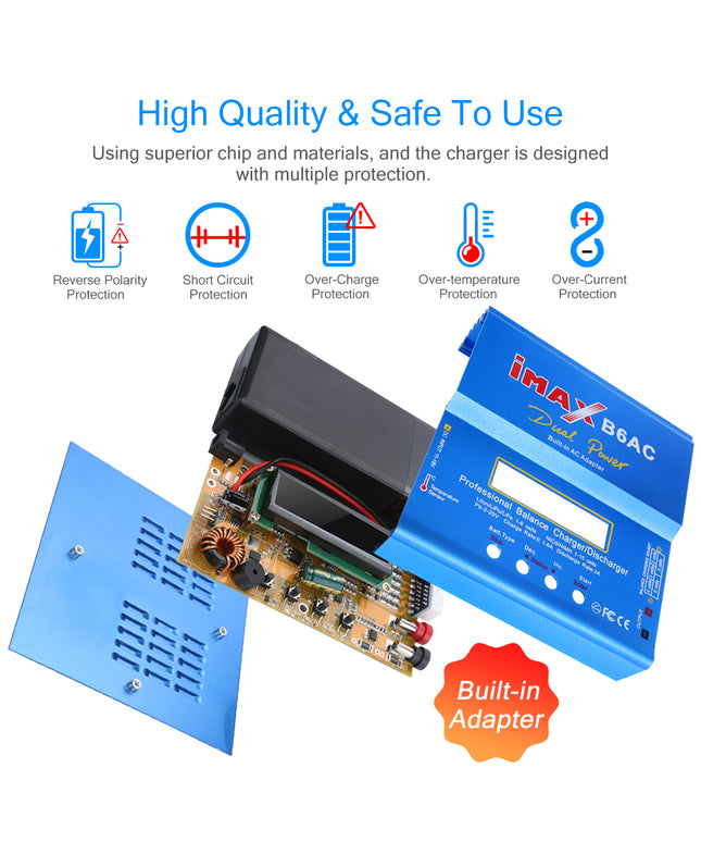 IMAX B6AC LiPo Battery Charger 1S-6S LiPo Life Li-ion Balance Fast Charger Discharger 80W 6A Smart Digital Battery Pack Charger NiCD NiMH PB Smart Battery Battery for RC Car