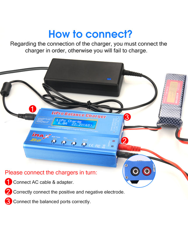 IMAX B6 LiPo Battery Charger 1S-6S LiPo Life Li-ion Balance Fast Charger Discharger 80W 6A Smart Digital Battery Pack Charger NiCD NiMH PB Smart Battery Battery for RC Car