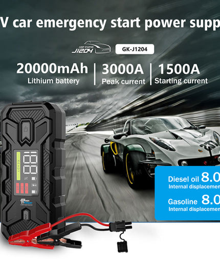 Car Battery Jump Starter 3000A Peak Jump Box (8.0L Gas/8L Diesel) Portable Car Jump Starter Battery Pack, 12V Car Battery Jumper Starter with Safety Jumper Cables, Fast Charge, Lights, Compact