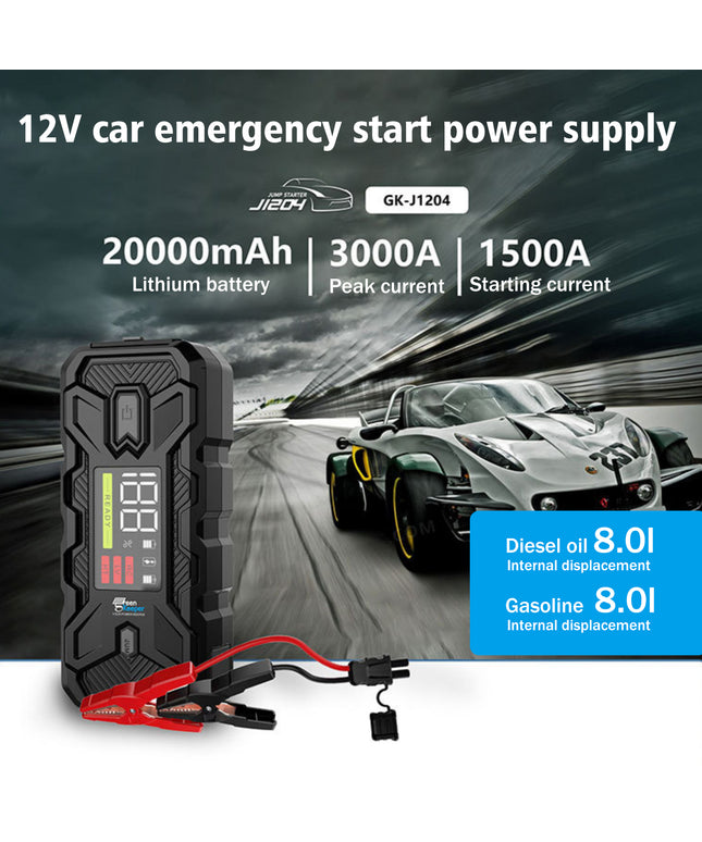 Car Battery Jump Starter 3000A Peak Jump Box (8.0L Gas/8L Diesel) Portable Car Jump Starter Battery Pack, 12V Car Battery Jumper Starter with Safety Jumper Cables, Fast Charge, Lights, Compact