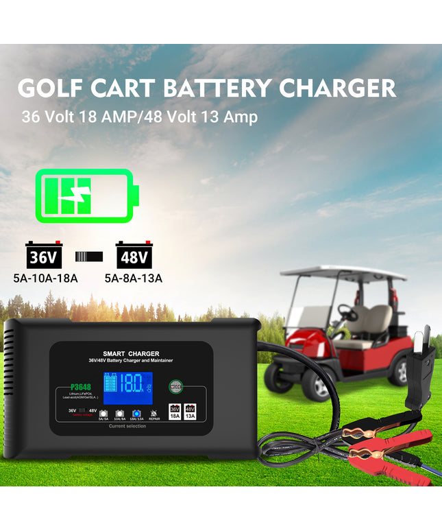 36V 18-Amp and 48V 13-Amp Golf cart Charger , Car Battery Charger, Trickle Charger,Lithium,LiFePO4,Lead-Acid AGM/Gel/SLA..Battery Charger, for Club Car, EZGO & Yamaha with Crowfoot Plug