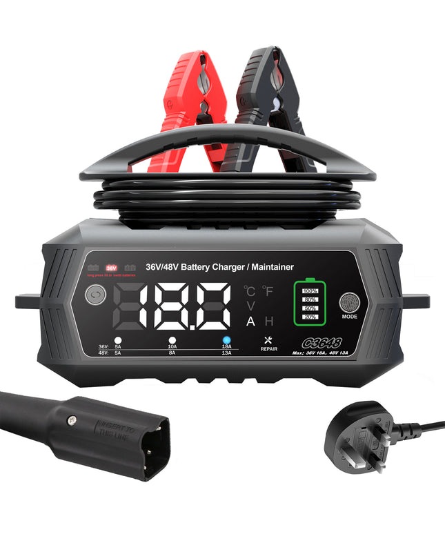 Golf Cart Battery Charger, 36 Volt 18 AMP/48 Volt 13 Amp Larger Screen Trickle Charger for Yamaha G29 Drive & Drive 2 Golf Carts with 3-pin Leaf Plug, Lithium, LiFePO4, Lead-Acid AGM/Gel/SLA Smart Charger