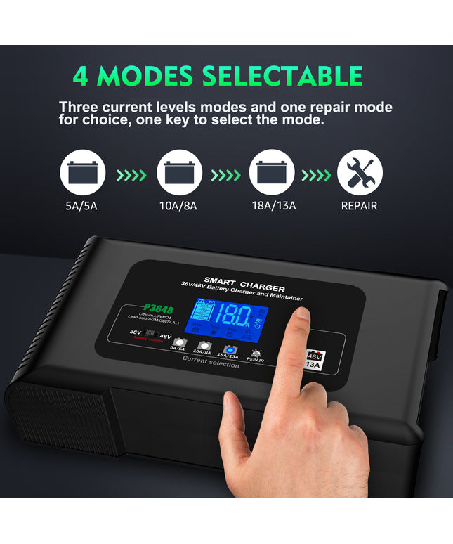 Golf Cart Battery Charger, 36 Volt 18 AMP/48 Volt 13 Amp Car Charger for Club Car Golf Carts with 3 Pin Round Plug, Lithium, LiFePO4, Lead-Acid AGM/Gel/SLA Smart Charger